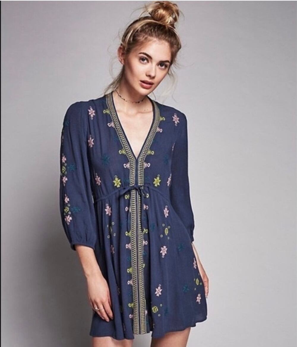 Free People "Stargazer" Embroidered Tunic Mini‎ Dress / sz M